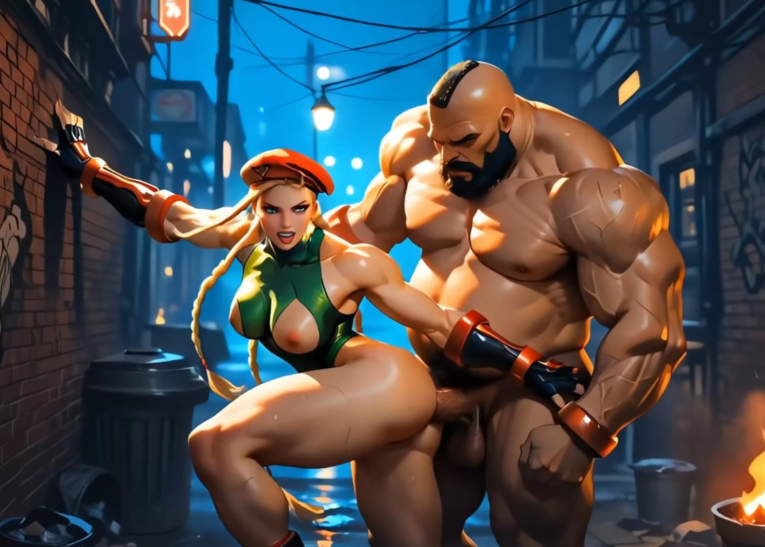 Street Fighter – After Zangief defeats Vega, he and Cammy celebrate with anal sex in an alley
